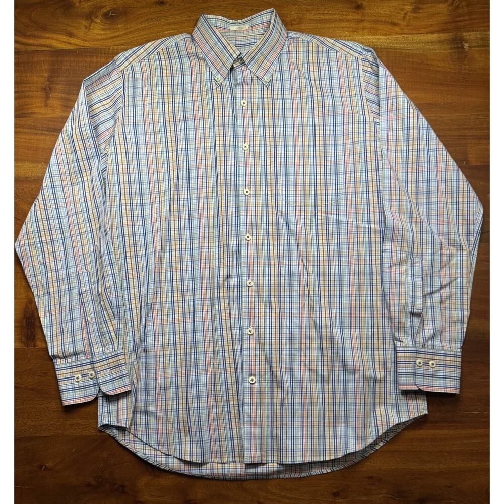 Peter Millar Crown Finish Mens Long Sleeve Button Up Preppy Plaid Shirt Sz Large
